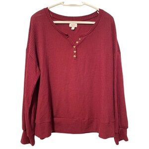 True Craft V-Neck Long Sleeve Waffle Sweater Burgundy Wine Red Women’s‎ 1X